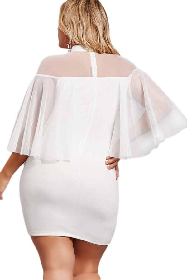 BY220153-1 White Plus Size Semi sheer Dress